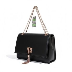 ✨ NWT Badgley Mischka Vegan Leather Chain Shoulder Bag – Black & Gunmetal Glam ✨